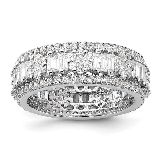 Shop Stylish Rhodium-Plated Sterling Silver CZ Eternity Ring | Affordable Luxury