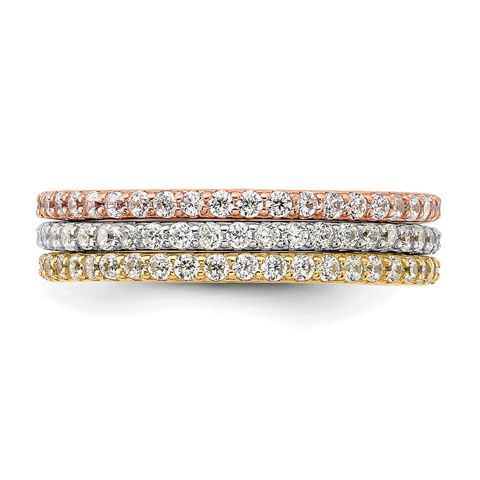 Exclusive 3-Piece Sterling Silver Eternity Band Set | Stylish Gold & Rose Gold-Tone-3