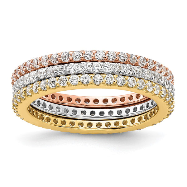 3-Piece Eternity Band Set - Rhodium-Plated Sterling Silver, Cubic Zirconia