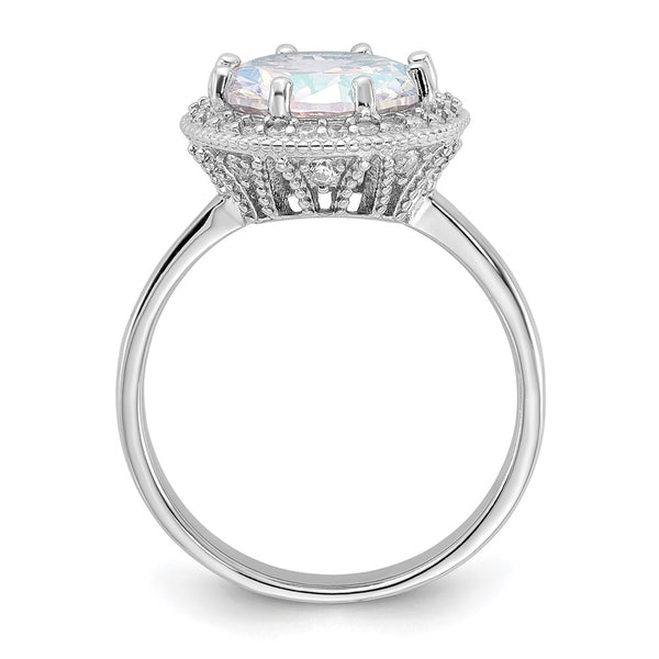 Rhodium-Plated Sterling Silver Halo Ring - CZ Stones