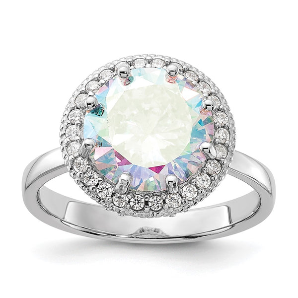Rhodium-Plated Sterling Silver Halo Ring - CZ Stones