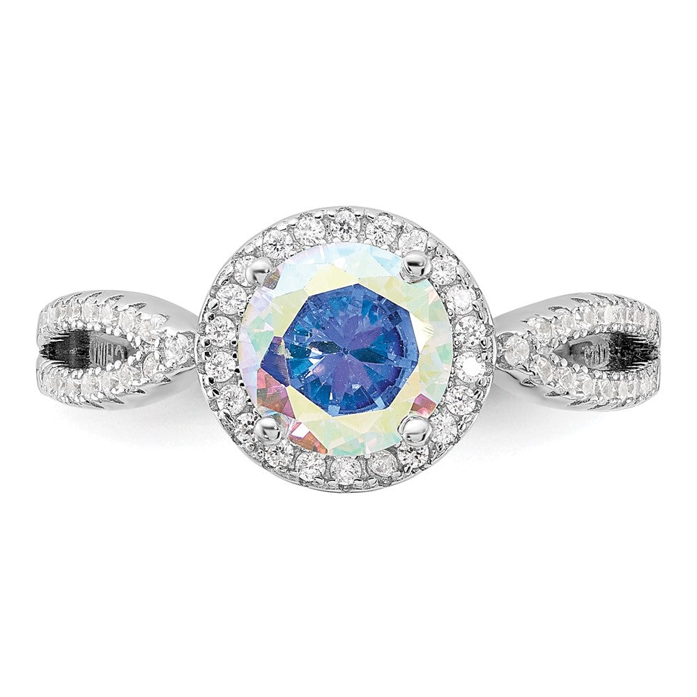 Shop Exclusive Rhodium-Plated Sterling Silver Iridescent CZ Halo Ring - Stylish & Affordable