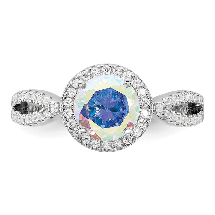 Shop Exclusive Rhodium-Plated Sterling Silver Iridescent CZ Halo Ring - Stylish & Affordable-5