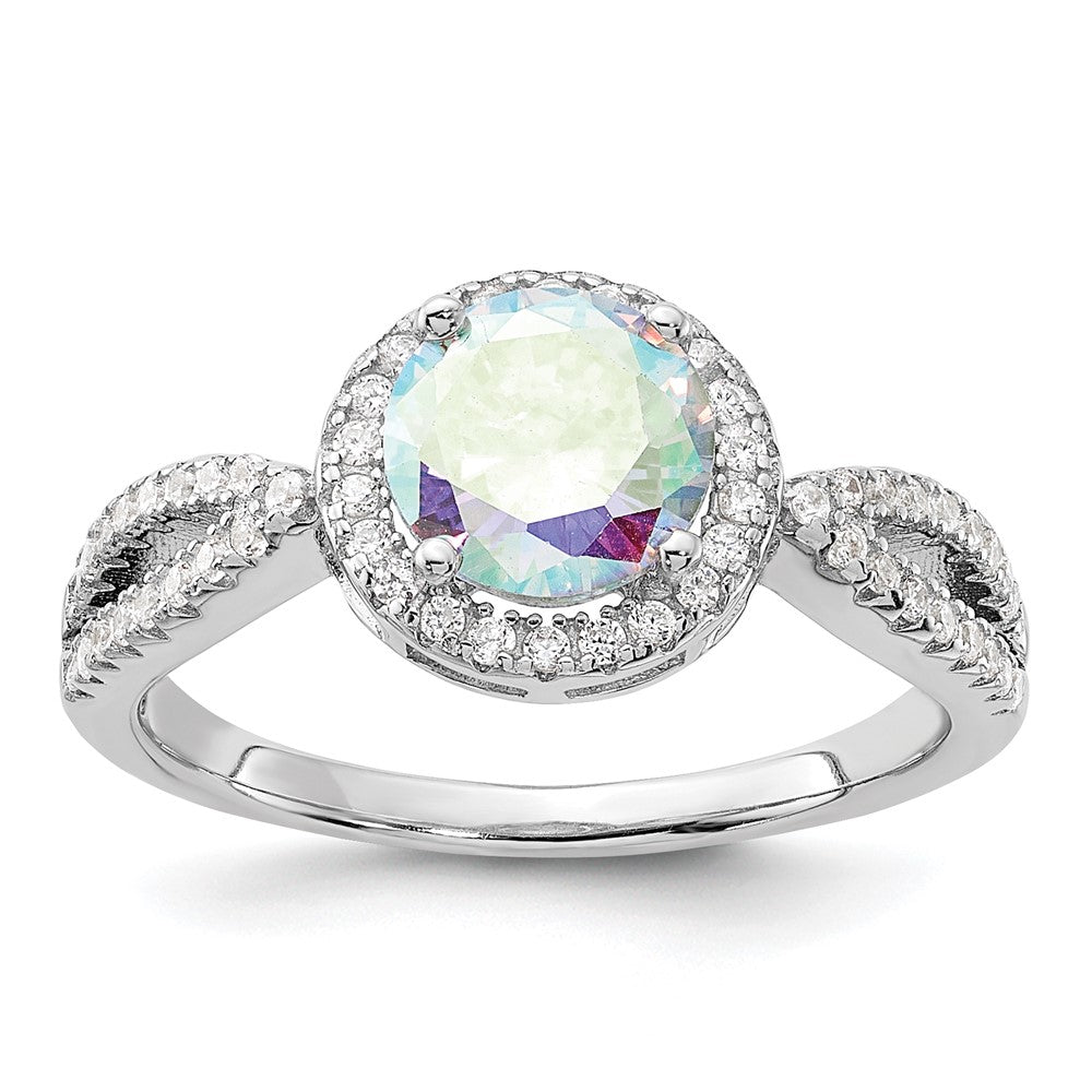Shop Exclusive Rhodium-Plated Sterling Silver Iridescent CZ Halo Ring - Stylish & Affordable