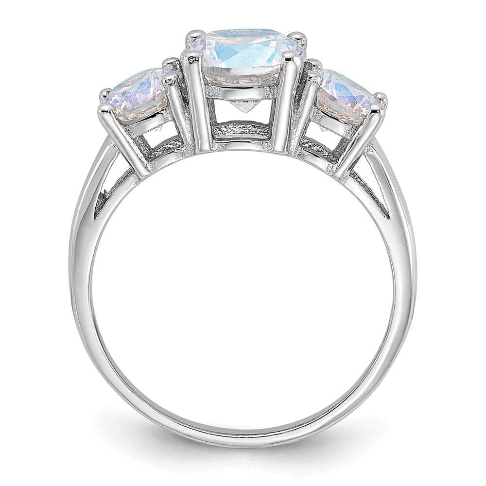 Exclusive Rhodium-Plated Sterling Silver Iridescent CZ Triple Stone Ring - Stylish Value