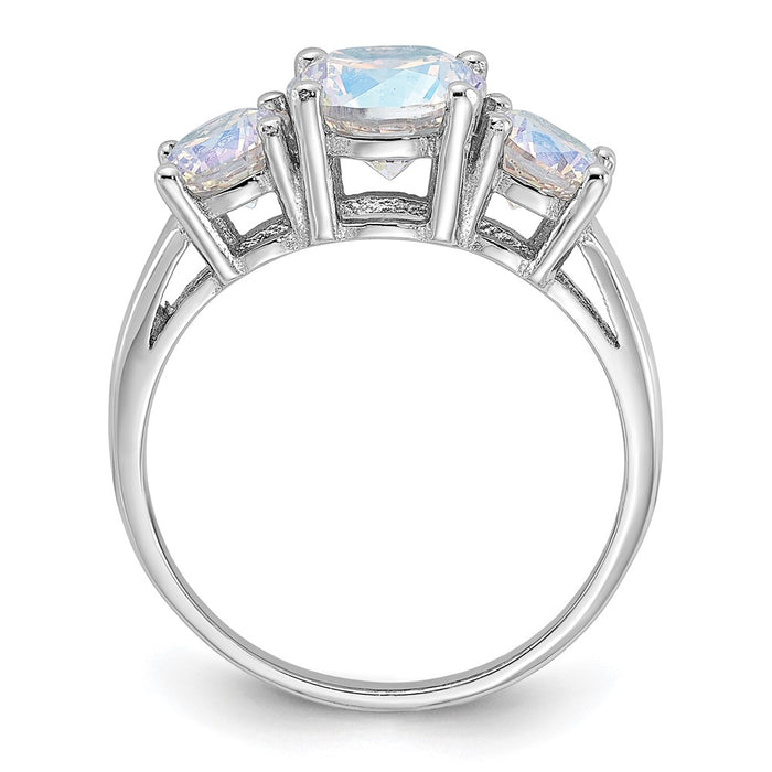 Exclusive Rhodium-Plated Sterling Silver Iridescent CZ Triple Stone Ring - Stylish Value-2