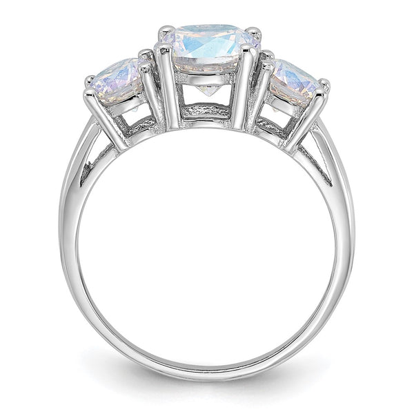 Rhodium-Plated Sterling Silver Iridescent CZ Triple Stone Ring