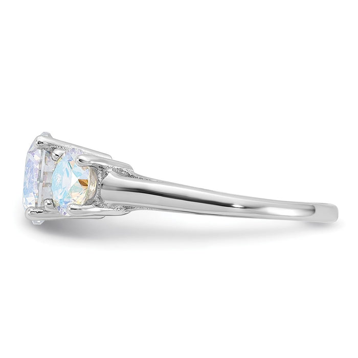 Shop Stylish Rhodium-Plated Sterling Silver Iridescent CZ Triple Stone Ring-3