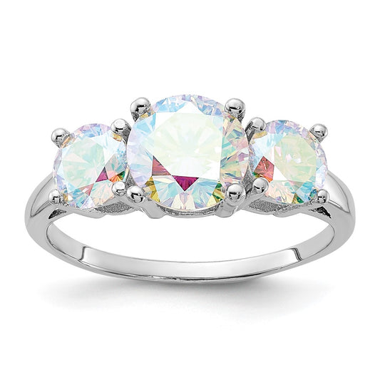 Shop Stylish Rhodium-Plated Sterling Silver Iridescent CZ Triple Stone Ring