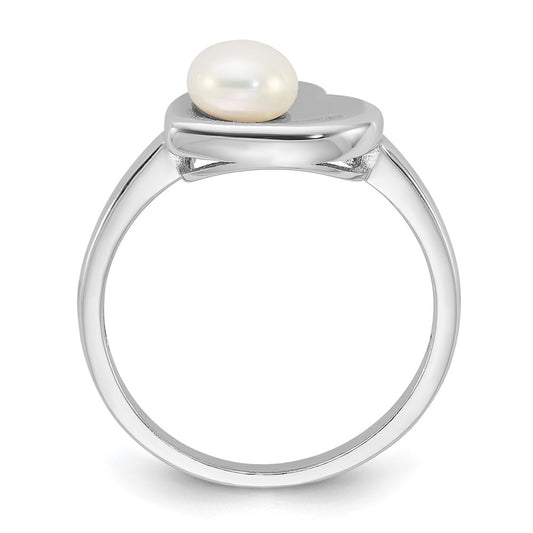 Buy Stylish Rhodium-Plated Sterling Silver Heart Ring with 5-6mm Pearls