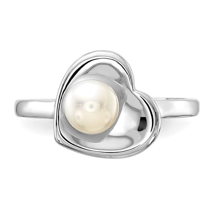Shop Exclusive Rhodium-Plated Sterling Silver Heart Ring with 5-6mm Pearls-4