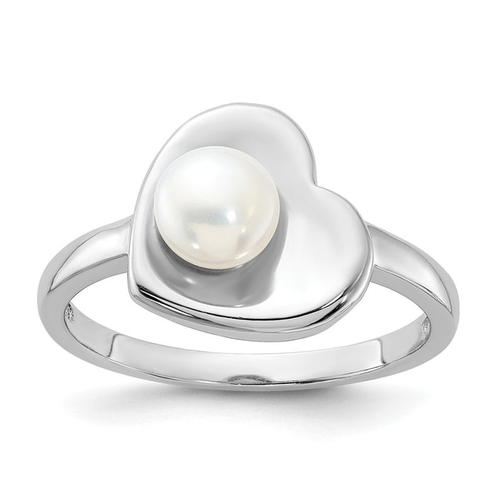 Buy Stylish Rhodium-Plated Sterling Silver Heart Ring with 5-6mm Pearls-1