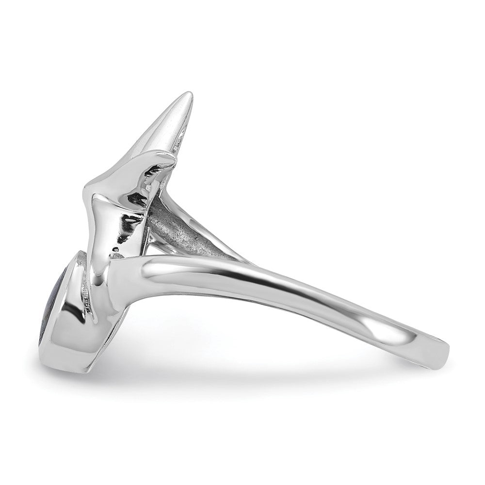 Exclusive Polished Round Abalone Ring with Starfish - Stylish Rhodium-Plated Silver