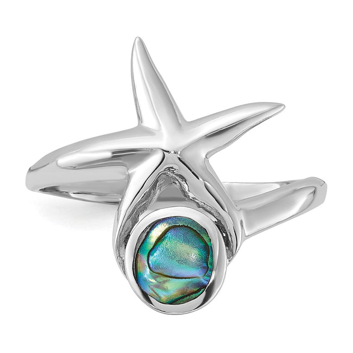 Exclusive Polished Round Abalone Ring with Starfish - Stylish Rhodium-Plated Silver-4
