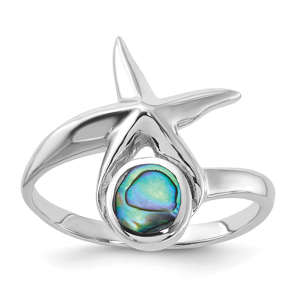 Polished Round Abalone Ring with Starfish Accent in Silver