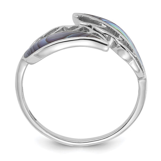 Shop Stylish Polished Abalone Bypass Leaf Ring in Rhodium-Plated Silver