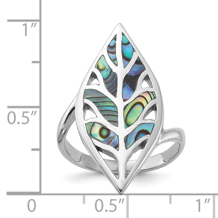 Buy Stylish Polished Abalone Leaf Ring in Rhodium-Plated Sterling Silver-5
