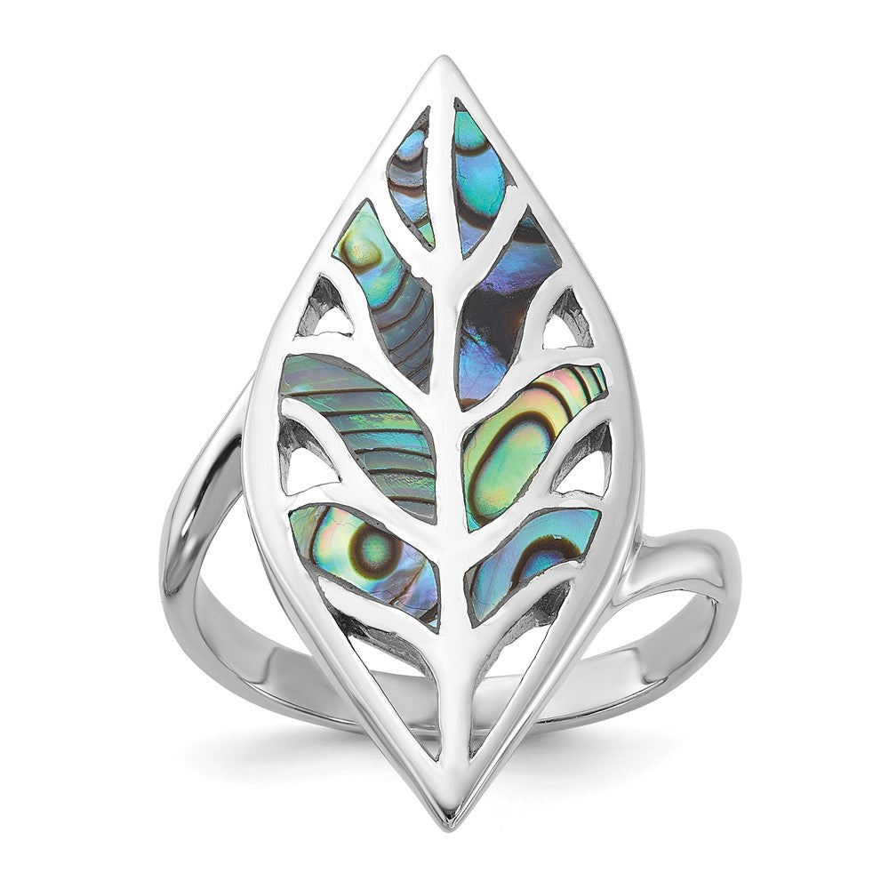 Shop Stylish Polished Abalone Leaf Ring in Rhodium-Plated Silver - Affordable Elegance