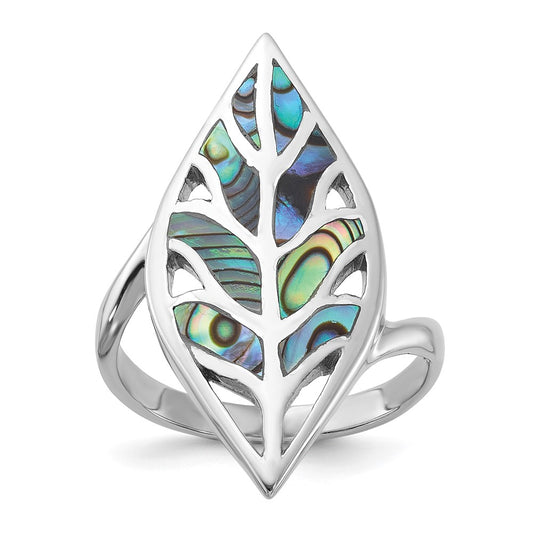 Shop Stylish Polished Abalone Leaf Ring in Rhodium-Plated Silver - Affordable Elegance