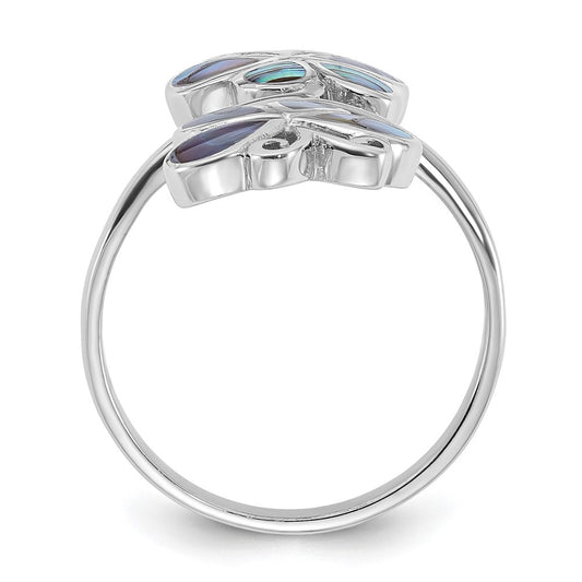 Shop Stylish Polished Abalone Double Butterfly Ring in Rhodium-Plated Silver