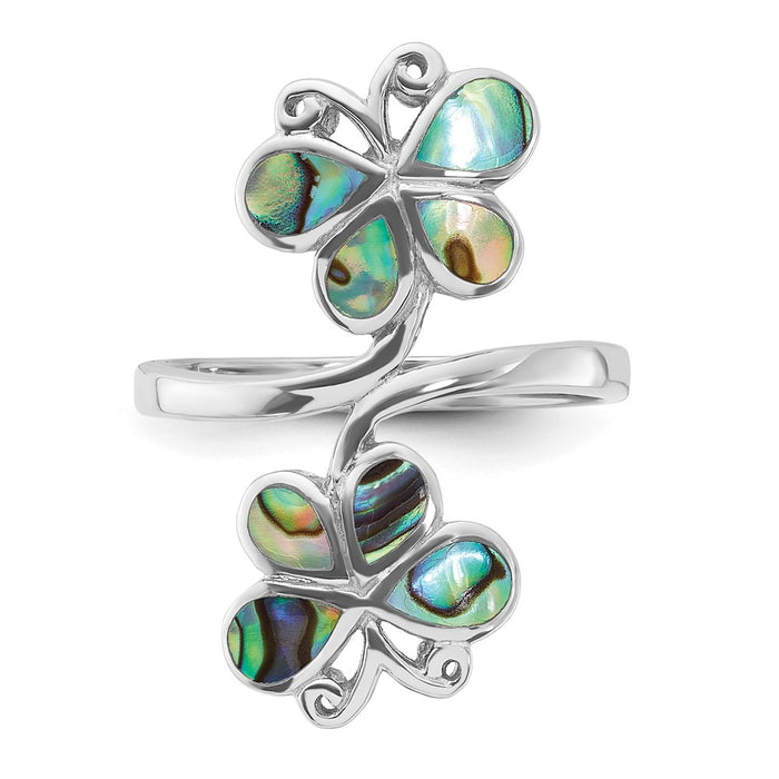Shop Stylish Polished Abalone Double Butterfly Ring in Rhodium-Plated Silver-4