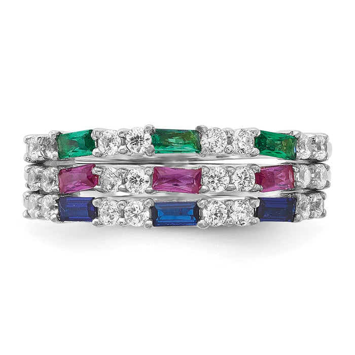 Shop Stylish Sterling Silver Rhodium-Plated 3-Piece Ring Set with CZ Stones-4