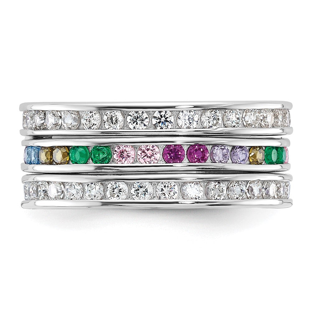 Exclusive Rhodium-Plated Sterling Silver Multi-Color CZ Triple Band Set