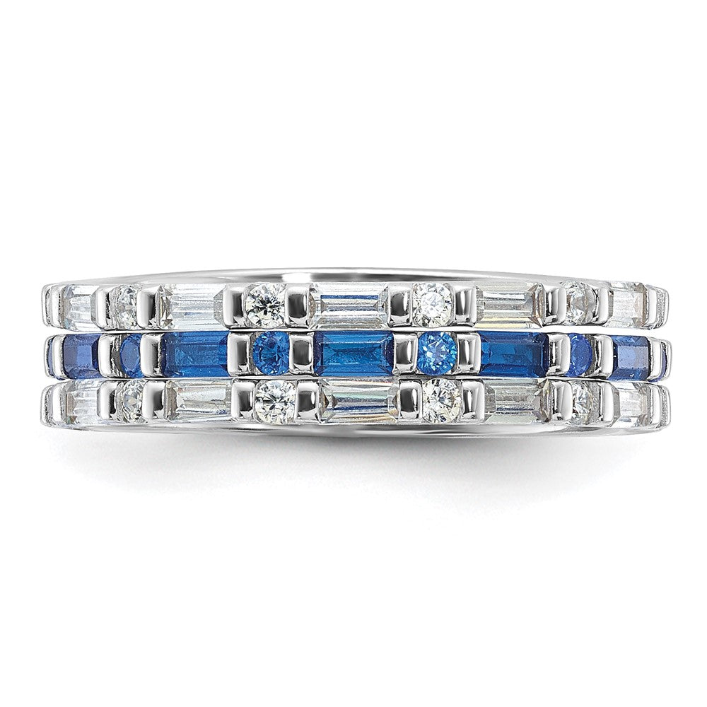 Shop Stylish Rhodium-Plated Sterling Silver Triple Ring Set with CZs - Affordable Elegance!