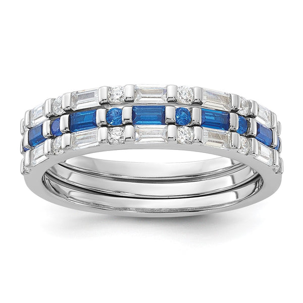 Sterling Silver Triple Ring Set: Blue & White CZ