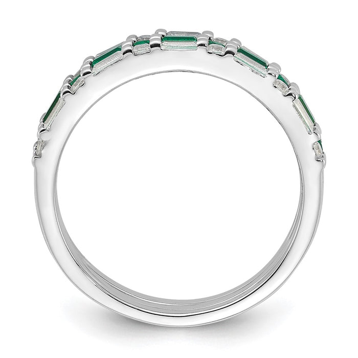 Buy Exclusive Sterling Silver 3-Piece Ring Set with Green & White CZ Accents-2