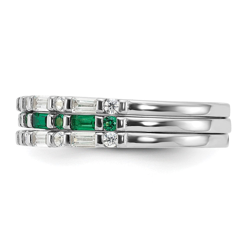 Buy Exclusive Sterling Silver 3-Piece Ring Set with Green & White CZ Accents
