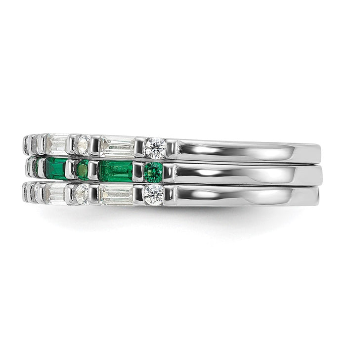 Buy Exclusive Sterling Silver 3-Piece Ring Set with Green & White CZ Accents-3