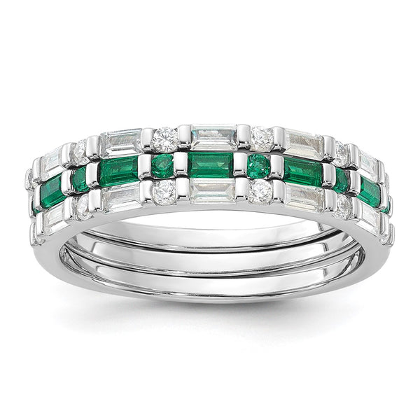 Sterling Silver 3-Piece Ring Set with CZ Accents