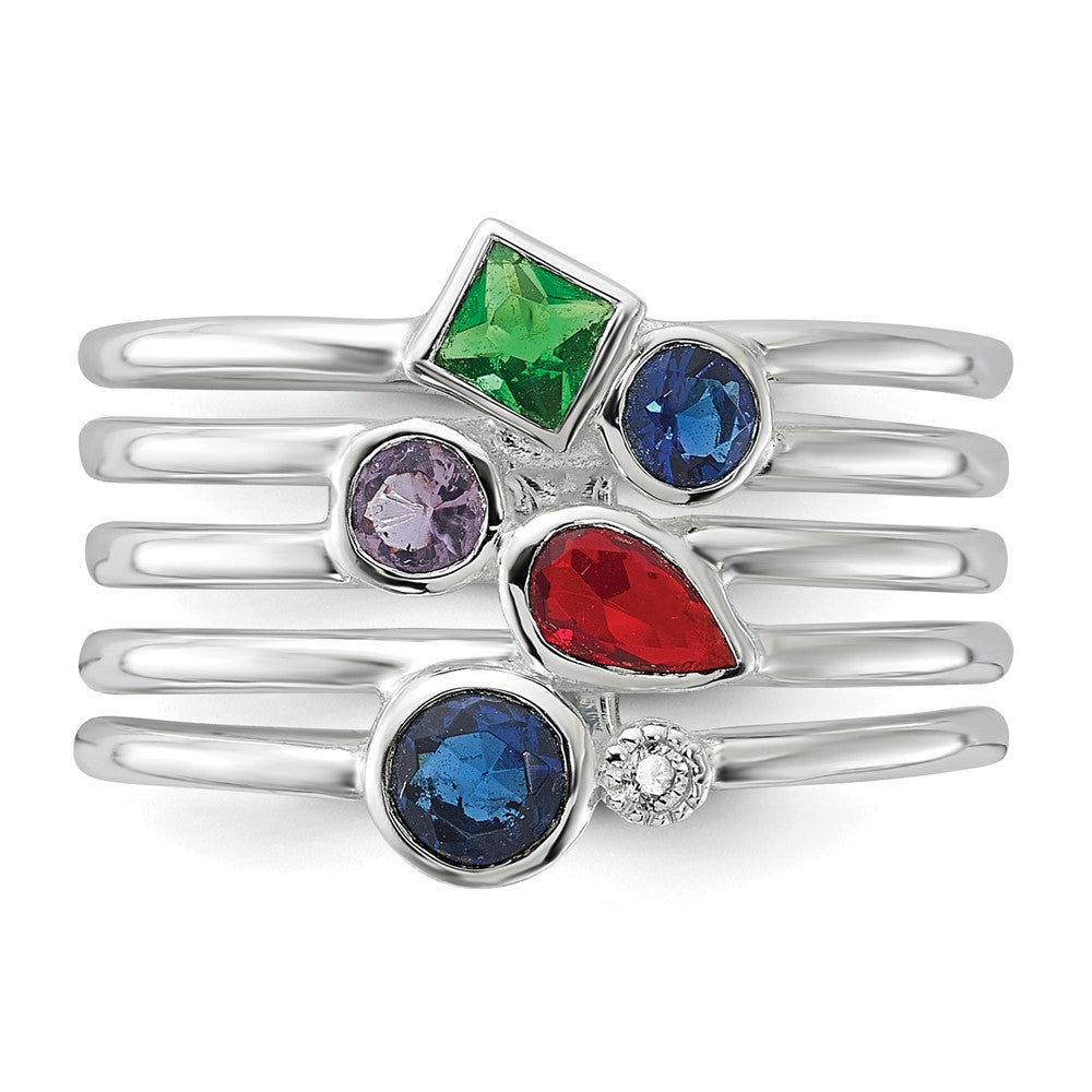 Shop Stylish Multi-Color CZ Ring in E-Coated Sterling Silver - Affordable Luxury!