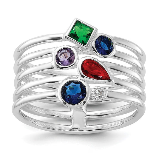 Shop Stylish Multi-Color CZ Ring in E-Coated Sterling Silver - Affordable Luxury!
