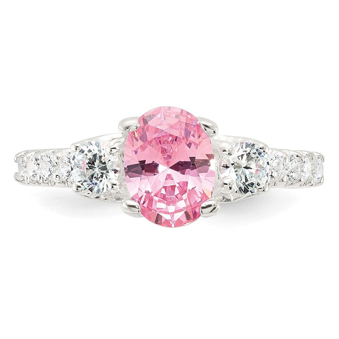 Exclusive Polished Sterling Silver Ring - Stylish Pink & White CZ, Affordable Price-3