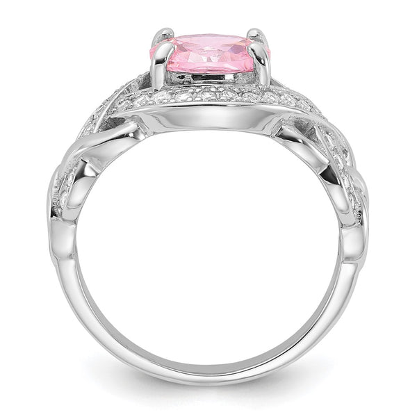 Rhodium-Plated Sterling Silver Braided Ring with CZ Stones