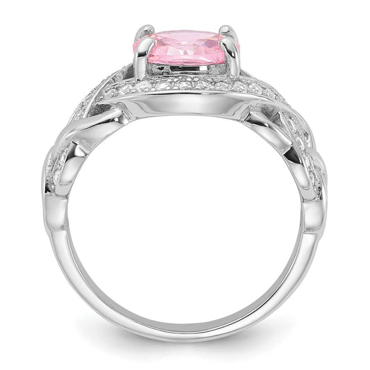 Buy Stylish Rhodium-Plated Sterling Silver Braided Ring with CZ Stones