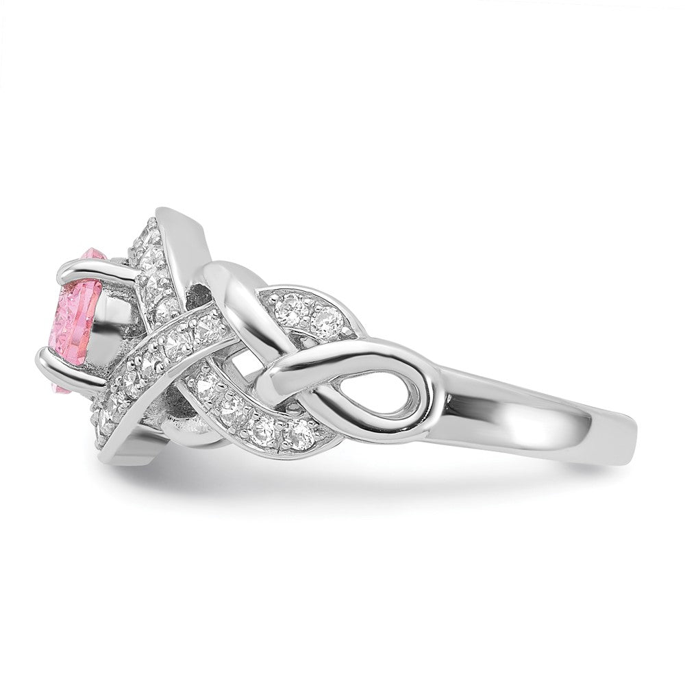 Buy Stylish Rhodium-Plated Sterling Silver Braided Ring with CZ Stones