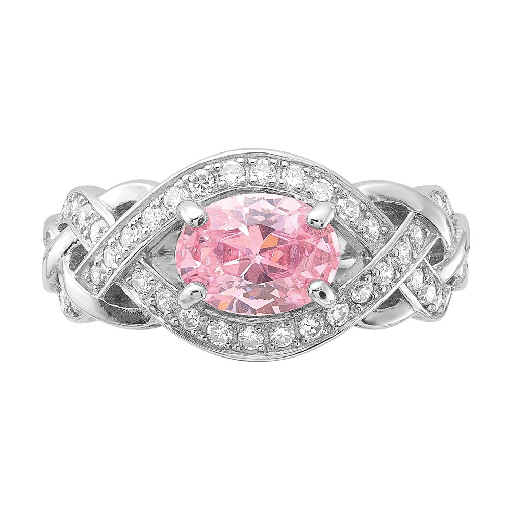 Buy Stylish Rhodium-Plated Sterling Silver Braided Ring with CZ Stones
