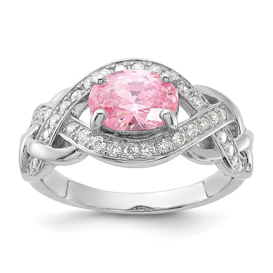 Buy Stylish Rhodium-Plated Sterling Silver Braided Ring with CZ Stones