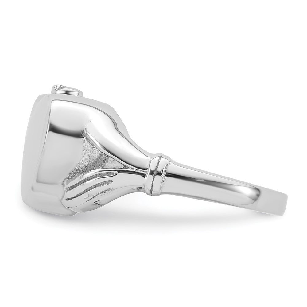 Exclusive Rhodium-Plated Claddagh Heart Ash Holder Ring - Size 6, Affordable Elegance