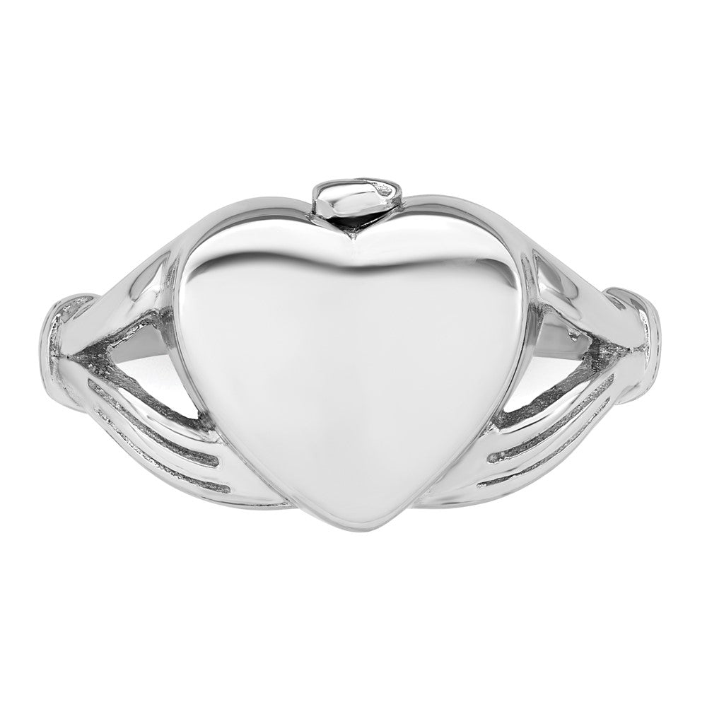 High-Quality Polished Sterling Silver Claddagh Heart Ash Holder Ring - Size 7