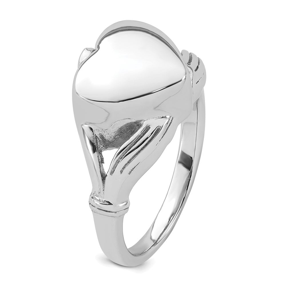 Exclusive Rhodium-Plated Claddagh Heart Ash Holder Ring - Size 6, Affordable Elegance