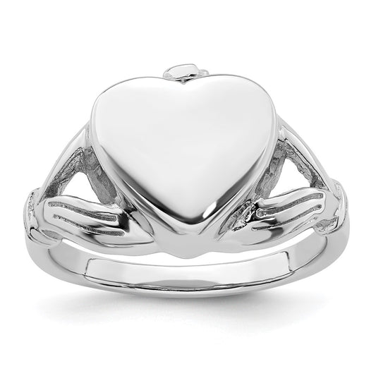 Exclusive Rhodium-Plated Claddagh Heart Ash Holder Ring - Size 6, Affordable Elegance