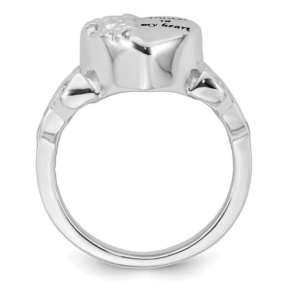 Sterling Silver Celtic Knot Heart Ring - Rhodium-Plated