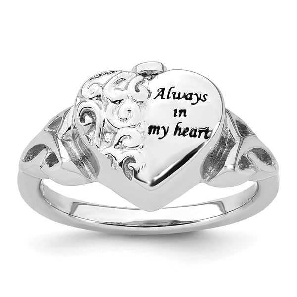 Sterling Silver Celtic Knot Heart Ring - Rhodium-Plated