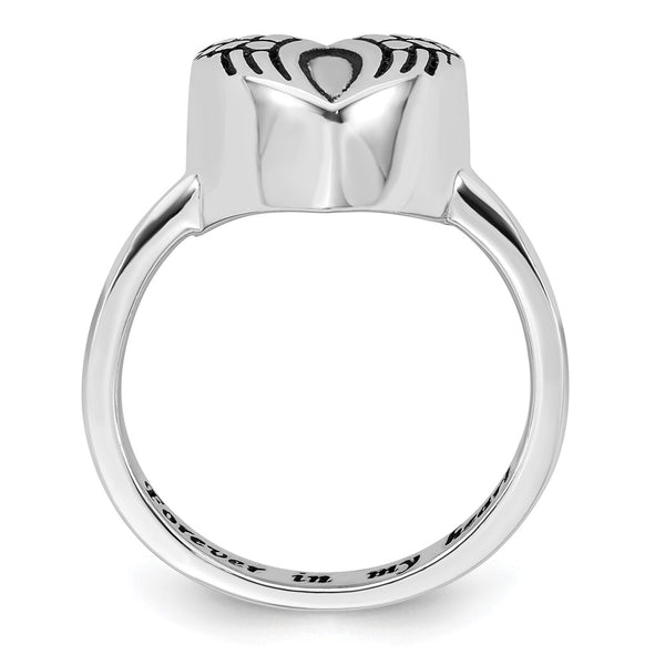 6 Size Sterling Silver Rhodium-Plated Heart Wing Ash Holder Ring