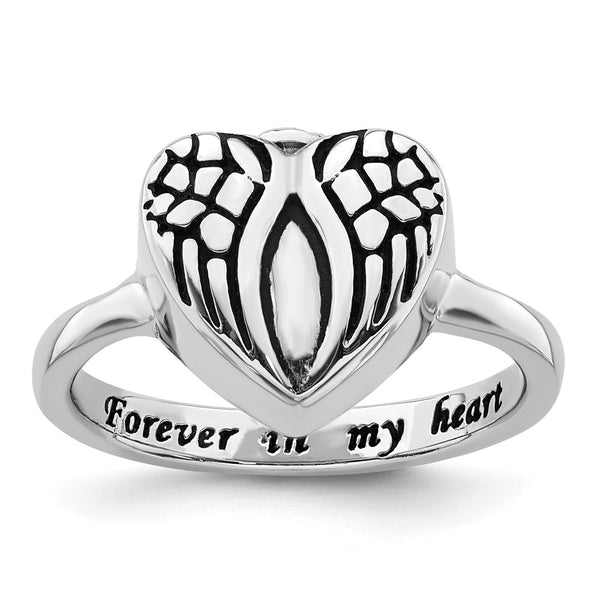 6 Size Sterling Silver Rhodium-Plated Heart Wing Ash Holder Ring