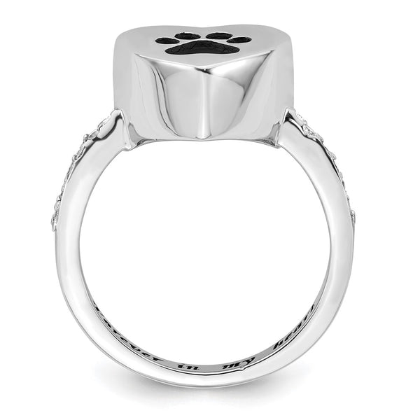 Sterling Silver 6 Size CZ Heart Shank Ring with Paw Print